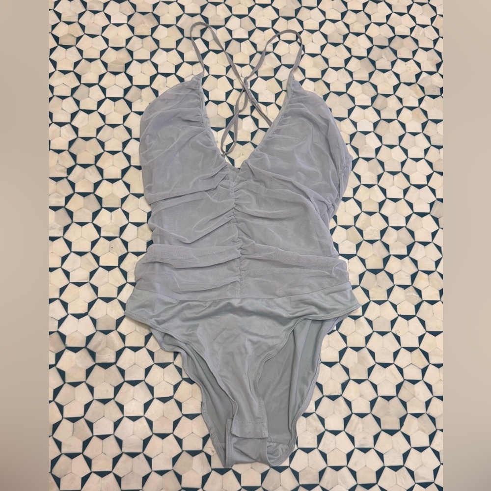 NWT Light blue lace ruched bodysuit H&M criss cross adjustable straps